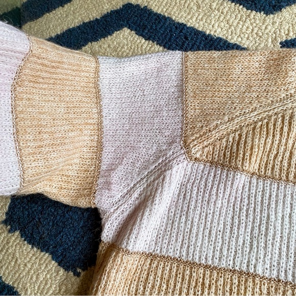 🍂 ONLY IVORY TAN METALLIC STRIPE CHUNKY KNIT SWEATER! - Picture 14 of 16